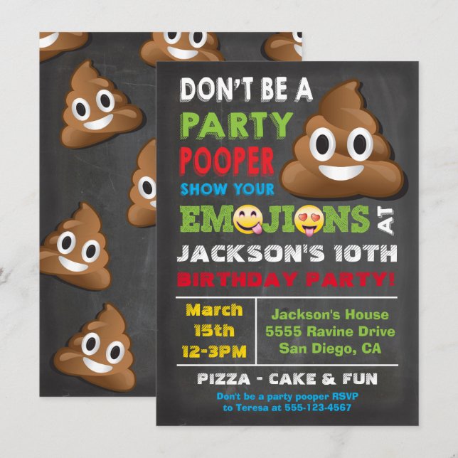 Fiesta de emoji Pooper Boys Invitación a fiesta de (Anverso / Reverso)