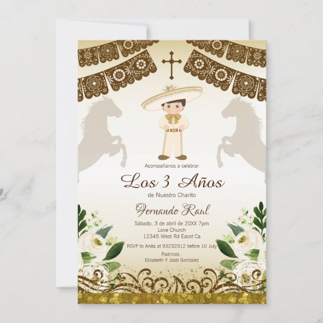 Fiesta de flores blancas Invitaciones Tres Anos (Anverso)
