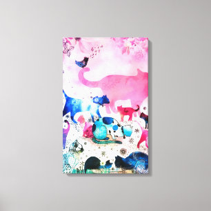 Fiesta de gato Purpurina arte color de agua rosada