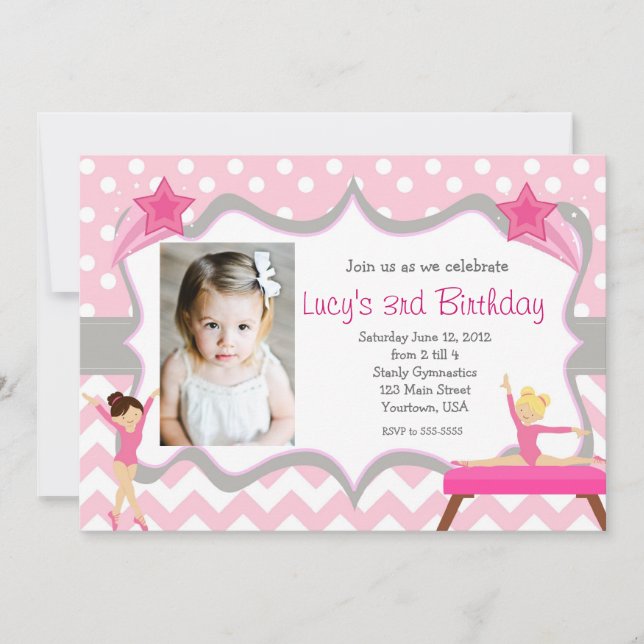Fiesta de Gimnasia Rosa Invitación al cumpleaños (Anverso)