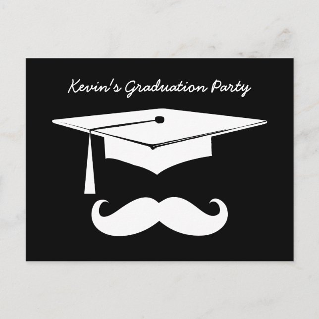 Fiesta de Graduación Bigote Anuncio Negro Blanco (Anverso)