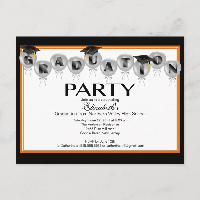Fiesta de graduación de globo Invitación a la fies (Anverso)