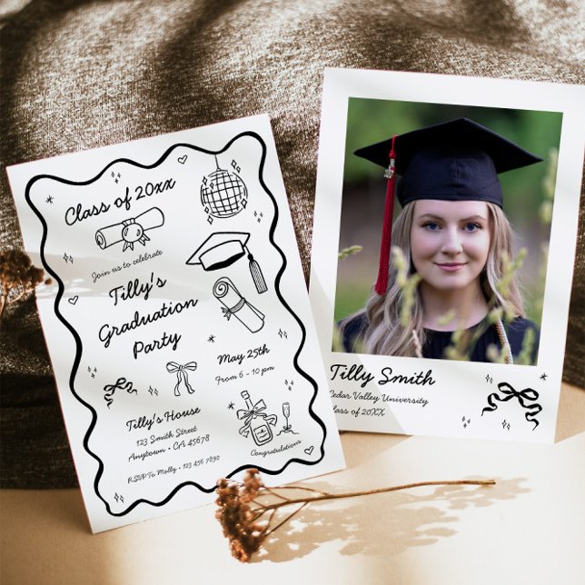 Fiesta de Graduación Doodle Invitación a diversión (Subido por el creador)