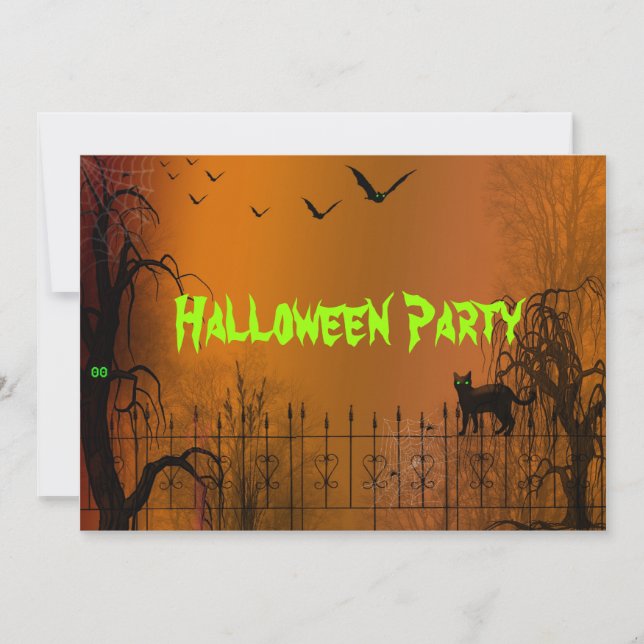 Fiesta de Halloween Batería e Invitación al gato n (Anverso)