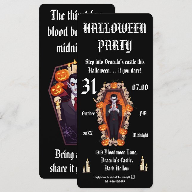Fiesta de halloween de vampiros - Tarjeta de invit (Anverso / Reverso)