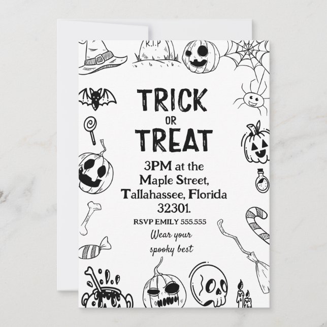 Fiesta de Halloween, invitación espeluznante de tr (Anverso)