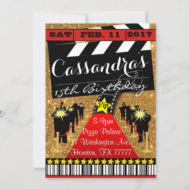 Fiesta de Hollywood, invitación de cumpleaños de H (Anverso)