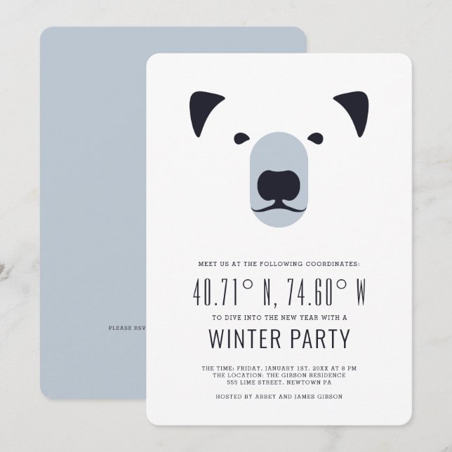 Fiesta de Invierno | Invitación de Coordenadas Pol (Anverso / Reverso)