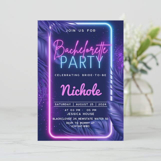 Fiesta de invitación a soltera tropical Neon (Anverso de pie)
