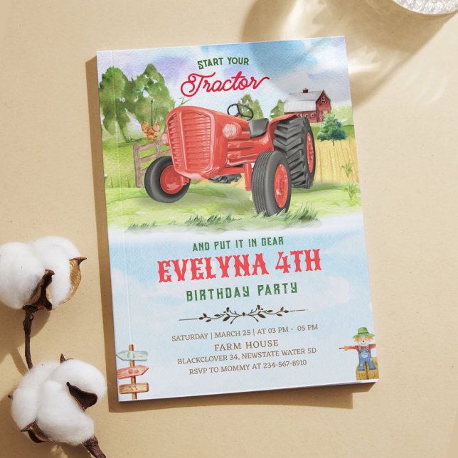 Fiesta de invitación de cumpleaños de Tractor edit (Editable Tractor Birthday Invitation Party)