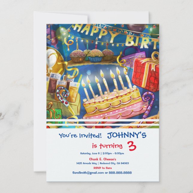 Fiesta de invitación de cumpleaños feliz (Anverso)