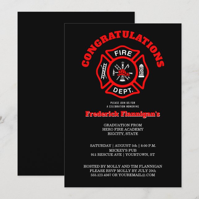 Fiesta de Invitación de graduación de bomberos (Anverso / Reverso)