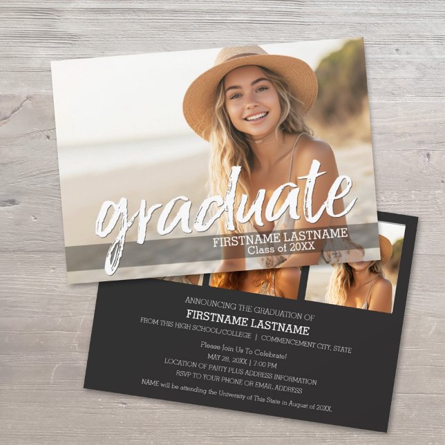 Fiesta de Invitación de graduación de moda con 4 f (Modern Graduation Announcement with 4 photos)