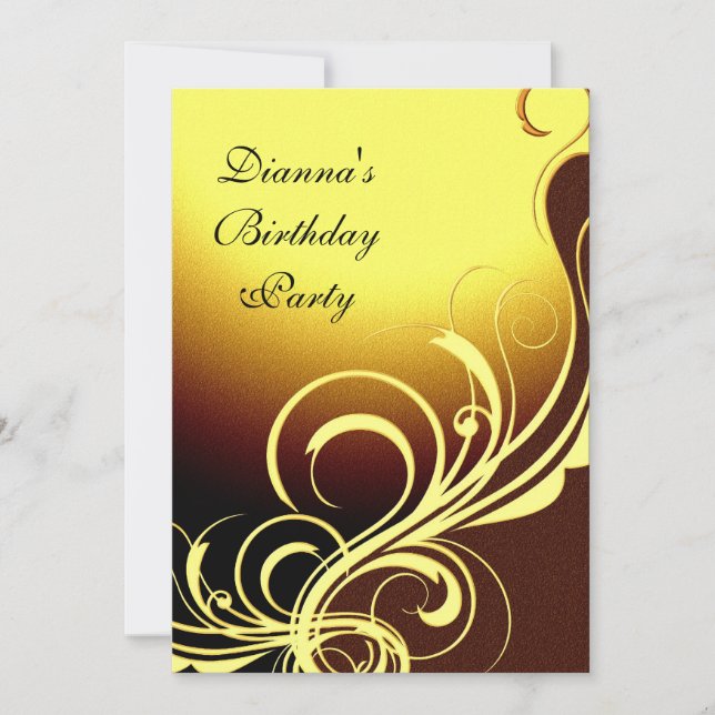 Fiesta de invitación Elegante Floral dorada amaril (Anverso)