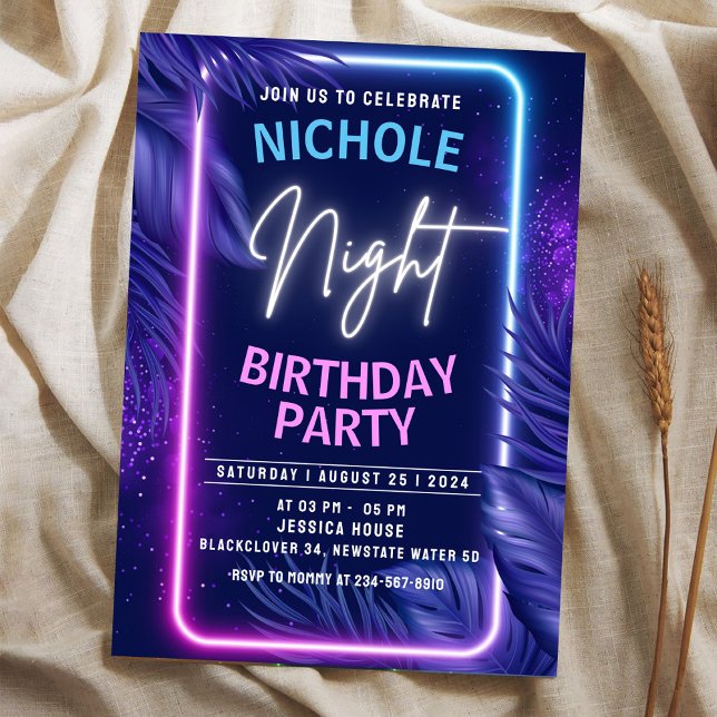 Fiesta de invitación por cumpleaños con resplandor (Zazzle Night Glow Party Birthday Invitation)