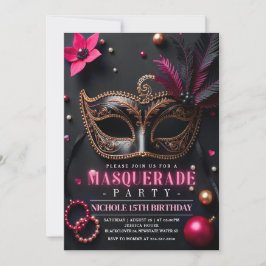 Fiesta de Invitación Rosa Elegante de Máscara