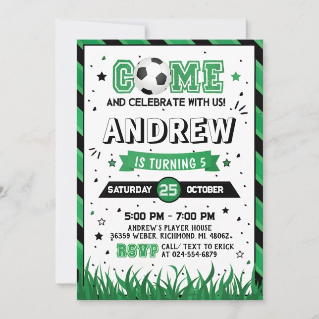 Fiesta de invitaciones a cumpleaños de fútbol pers (Anverso)