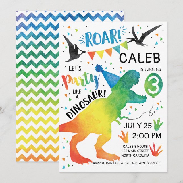 Fiesta de invitaciones a los cumpleaños de dinosau (Anverso / Reverso)