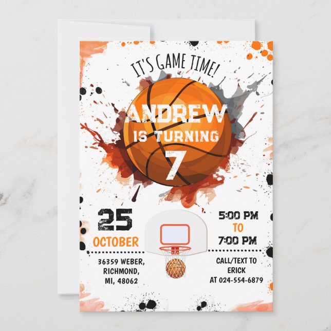 Fiesta de invitaciones de cumpleaños al baloncesto (Anverso)
