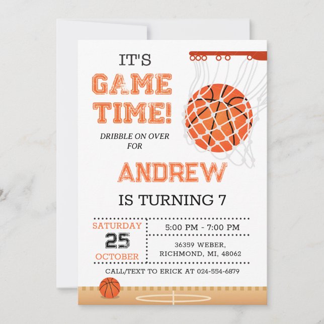 Fiesta de invitaciones de cumpleaños al baloncesto (Anverso)