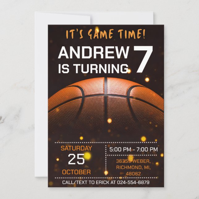 Fiesta de invitaciones de cumpleaños al baloncesto (Anverso)
