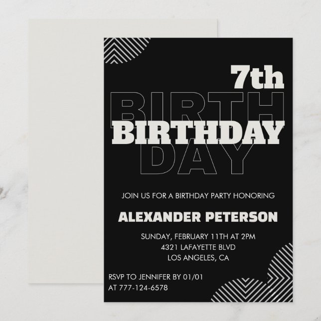 Fiesta de invitaciones de cumpleaños Black 7th (Anverso / Reverso)