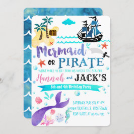 Fiesta de invitaciones de cumpleaños de Mermaid Pi