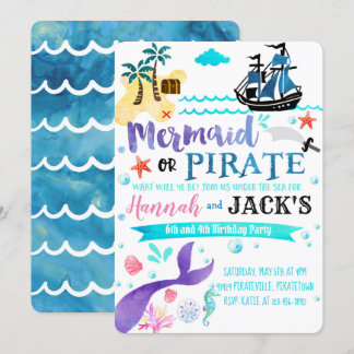 Fiesta de invitaciones de cumpleaños de Mermaid Pi