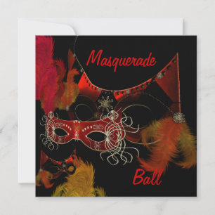 Fiesta de invitaciones rojas negro de máscaras de
