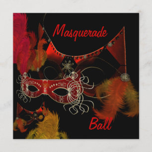 Fiesta de invitaciones rojas negro de máscaras de
