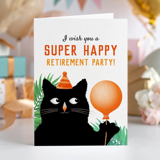 Fiesta de jubilación con gato negro y globo (Subido por el creador)