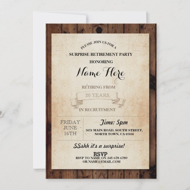 Fiesta de Jubilación Invitación de papel de madera (Anverso)