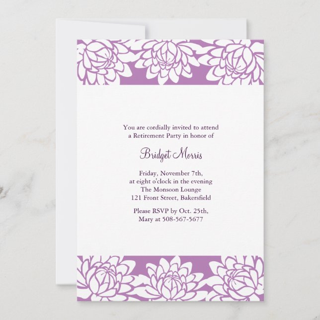 Fiesta de Jubilación Invitación morada moderna y f (Anverso)
