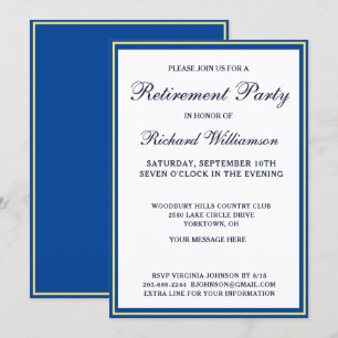 Fiesta de Jubilación Invitación simple de oro azul