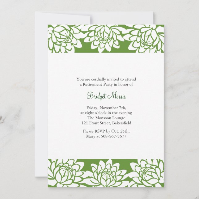 Fiesta de Jubilación Invitación verde moderna y fl (Anverso)