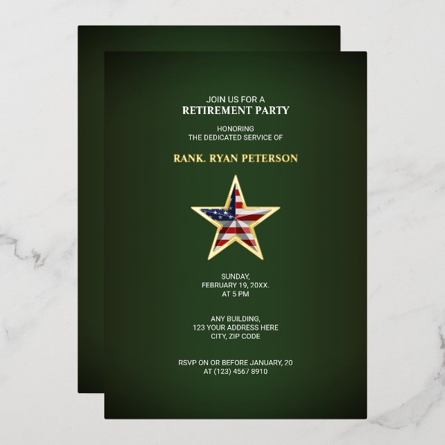 Fiesta de Jubilación Militar - Invitación verde es (Anverso/Reverso)