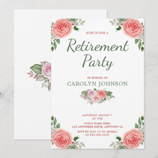 Fiesta de Jubilación Rosa Floral Invitación verde