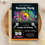 Fiesta de Karaoke | Colorida invitación de cumplea<br><div class="desc">Sorprenda a sus invitados con esta fresca fiesta de cumpleaños con temática musical, que incluye un colorido ecualizador y unos bonitos micrófonos con una tipografía vibrante sobre un fondo negro. Simplemente agregue los detalles de su evento en esta plantilla fácil de usar para convertirla en una invitación única. Girar la...</div>