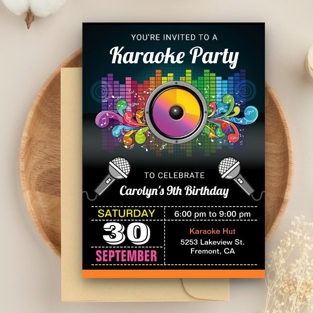 Fiesta de Karaoke | Colorida invitación de cumplea (Subido por el creador)