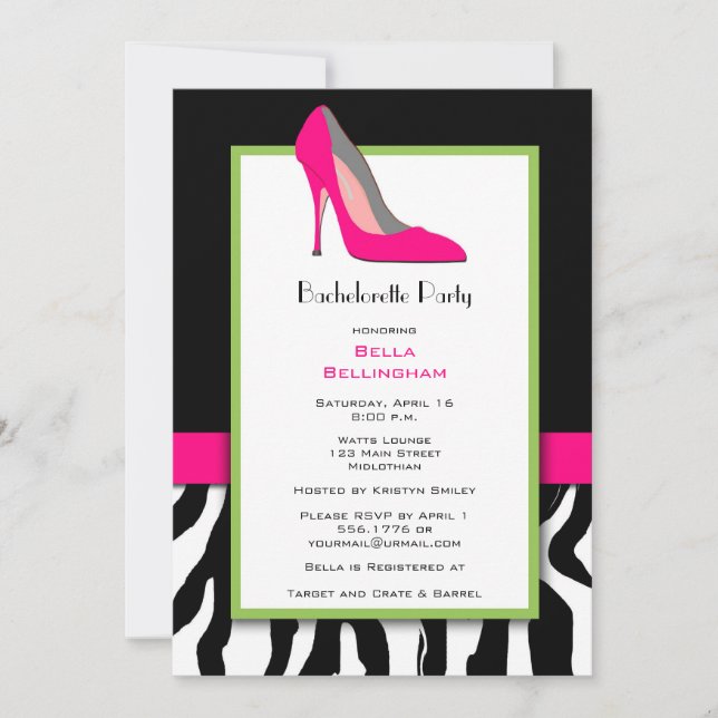 Fiesta de la Bachelorette Curso Rosa Invitación (Anverso)