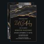 Fiesta de la Black Gold Agate 21st Birthday<br><div class="desc">Esta elegante invitación de 21 años presenta una imagen acuarela de un ágate gede negro con falsos detalles de oro. Las palabras "Cumpleaños 21" aparecen en falso purpurina de oro en letra decorativa moderna de escritura a mano. Personalizar con el nombre del invitado de honor en texto de color dorado...</div>