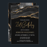 Fiesta de la Black Gold Agate 21st Birthday<br><div class="desc">Esta elegante invitación de 21 años presenta una imagen acuarela de un ágate gede negro con falsos detalles de oro. Las palabras "Cumpleaños 21" aparecen en falso purpurina de oro en letra decorativa moderna de escritura a mano. Personalizar con el nombre del invitado de honor en texto de color dorado...</div>
