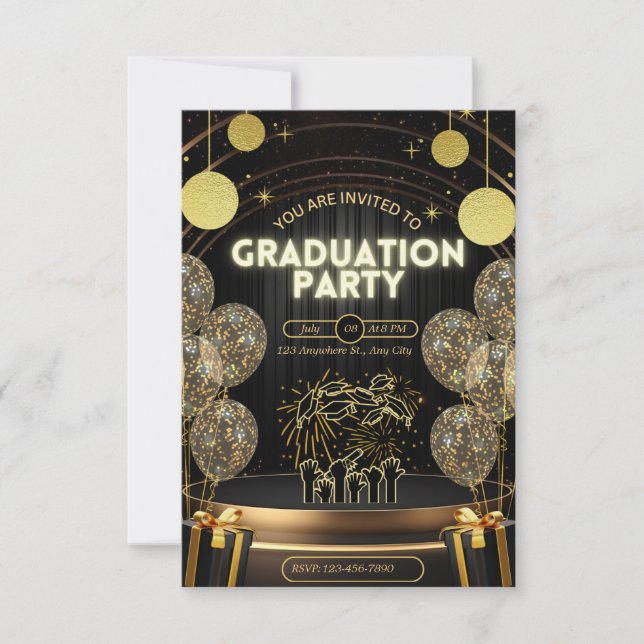 Fiesta de la invitación a graduación de Black & Go (Anverso)