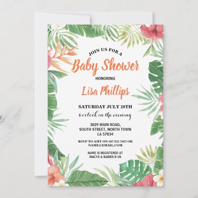 Fiesta de la invitación a la Baby Shower floral tr (Anverso)