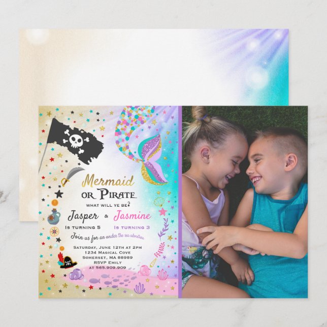 Fiesta de la invitación de cumpleaños de Mermaid P (Anverso / Reverso)