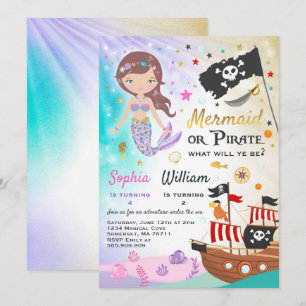 Fiesta de la invitación de cumpleaños de Mermaid P