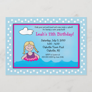FIESTA de la PISCINA Chica rubio 5x7 Invitaciones 