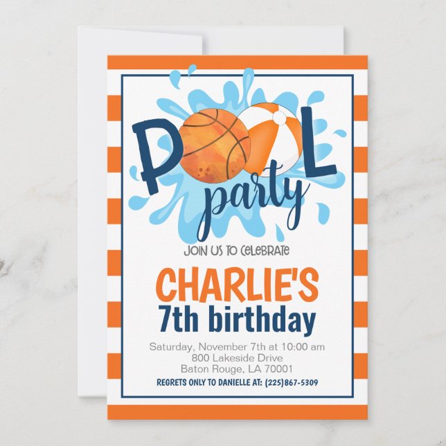 Fiesta de la piscina de baloncesto Invitación de c (Anverso)