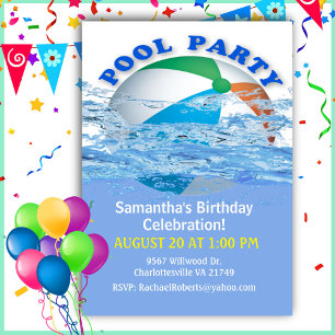 Fiesta de la piscina de Beach Ball Invitación de c