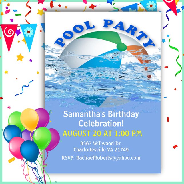 Fiesta de la piscina de Beach Ball Invitación de c (Subido por el creador)